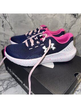 Under Armour Girls 4Y Surge Blue Pink Sneakers NEW